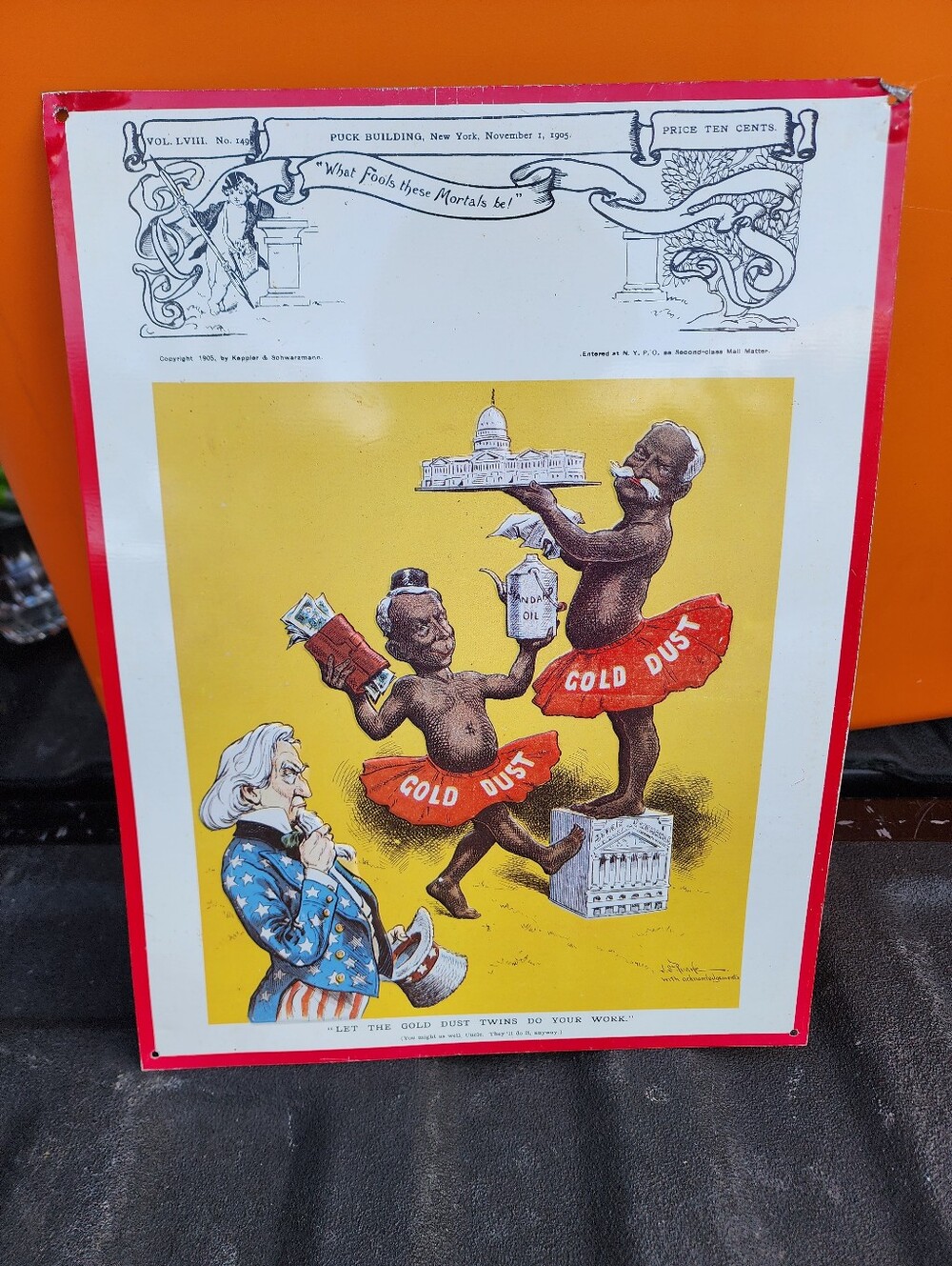 Vintage Metal/Tin Sign Uncle Sam And The Gold Dust Twins-political